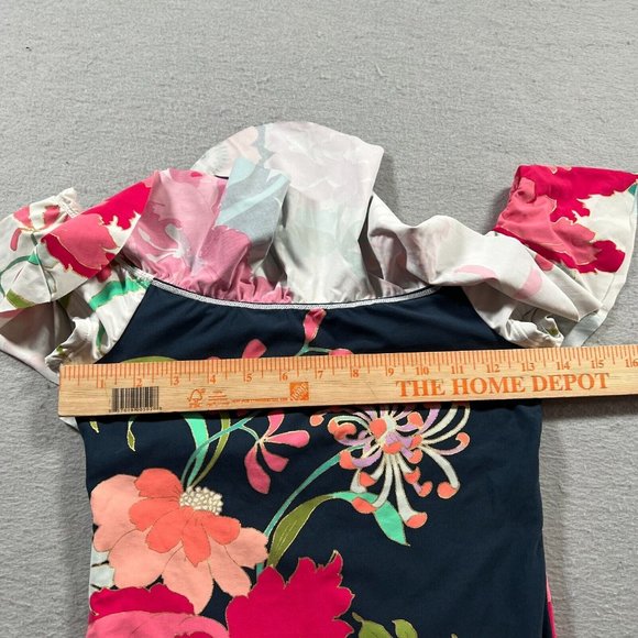 Trina Turk Swimsuit Womens 6 Blue Pink Off The Shoulder Royal Botanical Print - Picture 8 of 16